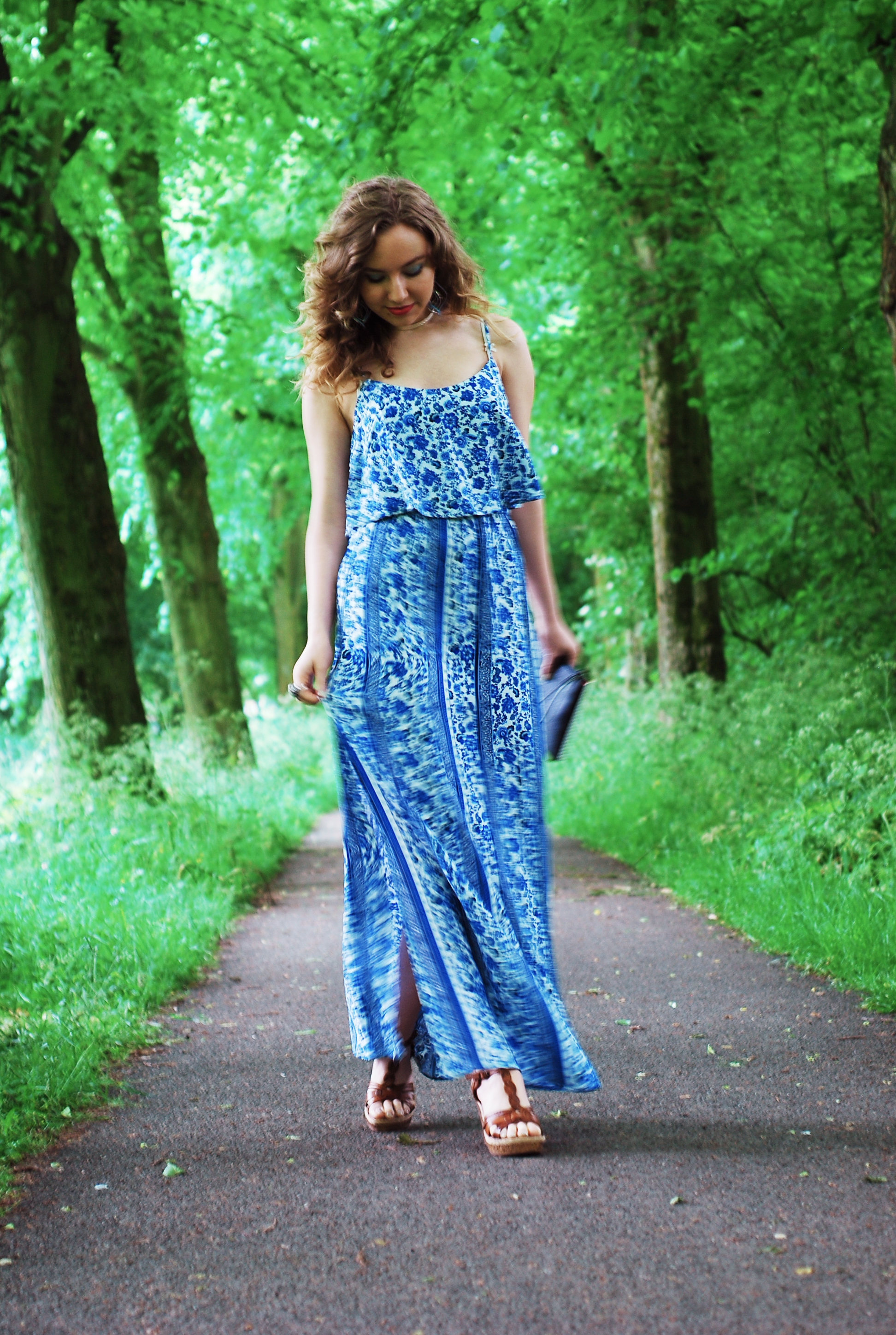 Green grass Blue dress