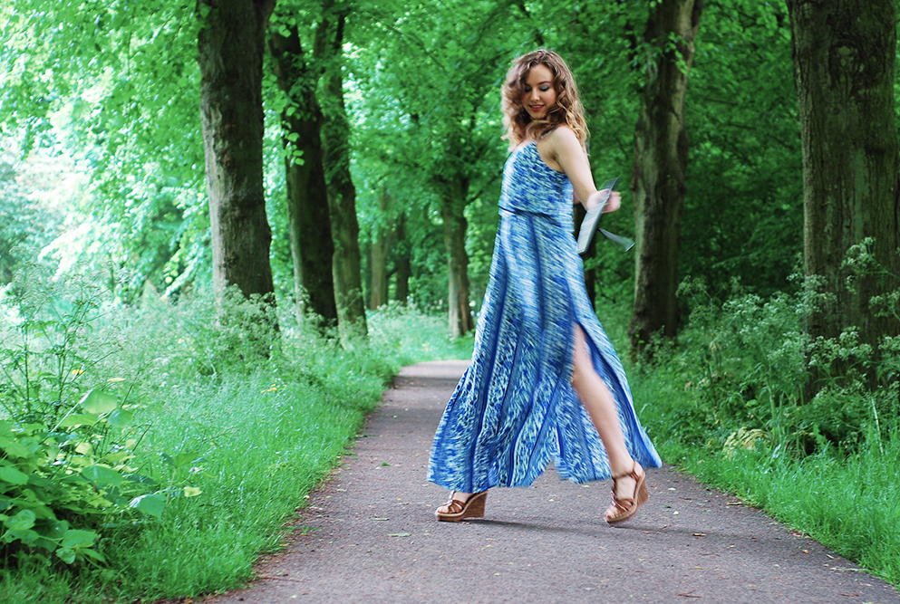 Green grass Blue dress