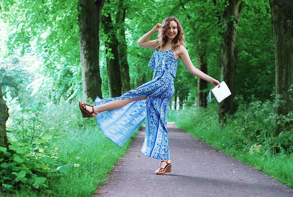 Green grass Blue dress