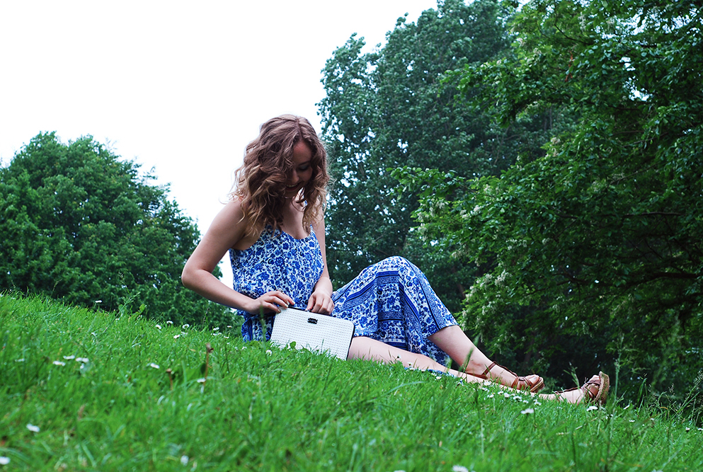 Green grass Blue dress