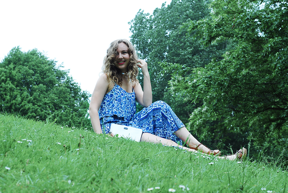 Green grass Blue dress
